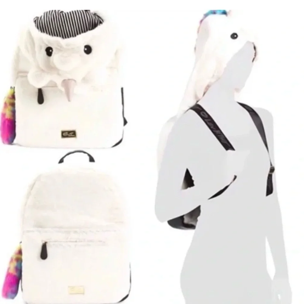 Betsey Johnson Hooded Unicorn Backpack Faux Fur New Whimsical